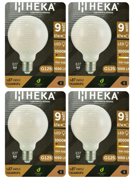 (4 Adet) Heka 9W (67W) 3000K (Sarı Işık) E27 Duylu (Kalın Duy) Led Glop G125 Ampul ürün görseli 1