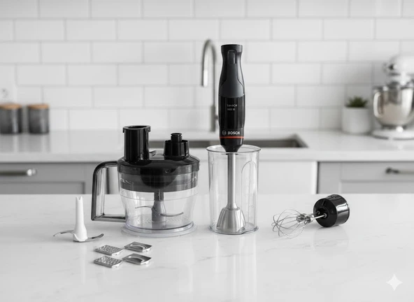 Bosch Ergonomik Tasarım Güç Ayarlı Paslanmaz Çelik Doğrayıcı ve Mikser Fonksiyonlu Mutfak Robotu Hava Soğutmalı Motor El Blender Seti  MSM4B674 ürün görseli 1