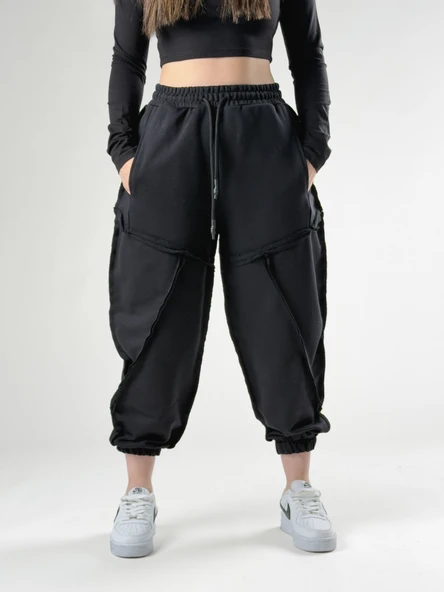 Dikiş Detaylı Siyah Kadın Jogger Pantolon COC2758 ürün görseli 1