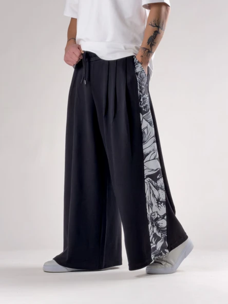 Desenli Siyah Oversize Erkek Samurai Pantolon COC2771 ürün görseli 1