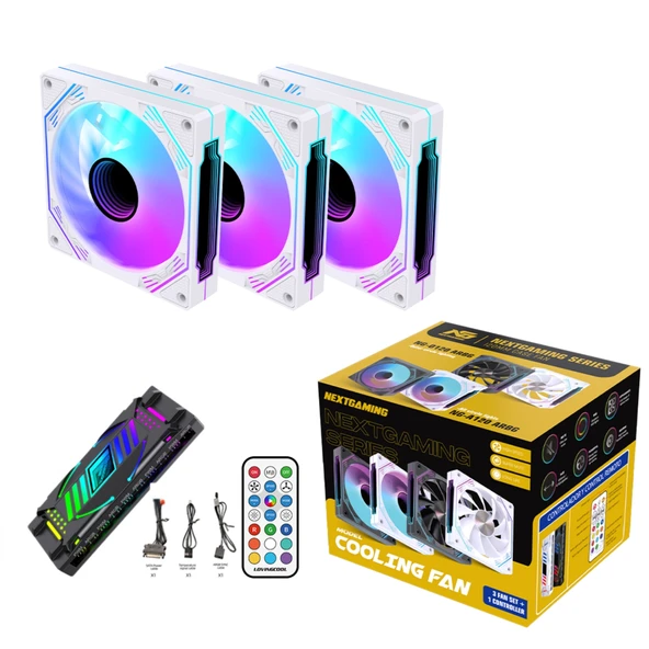 NG-A120W 3'lü Set 120mm ARGB PWM Kasa Fanı ve Kumandalı Kontrolcü Beyaz ürün görseli 1
