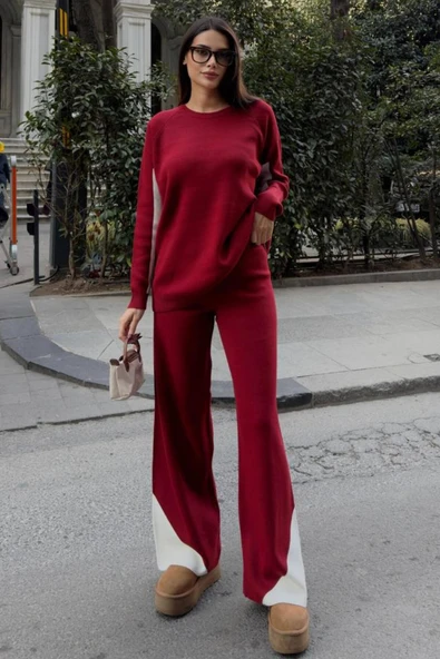 ZISHAN Kol ve Paçada Şerit Tasarım Oversize Beden Kazak Pantalon İkili Triko Takım 034 ürün görseli 1