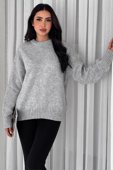 ZISHAN Kadın Triko Bisiklet Yaka Oversize Triko Kazak 110 ürün görseli 1