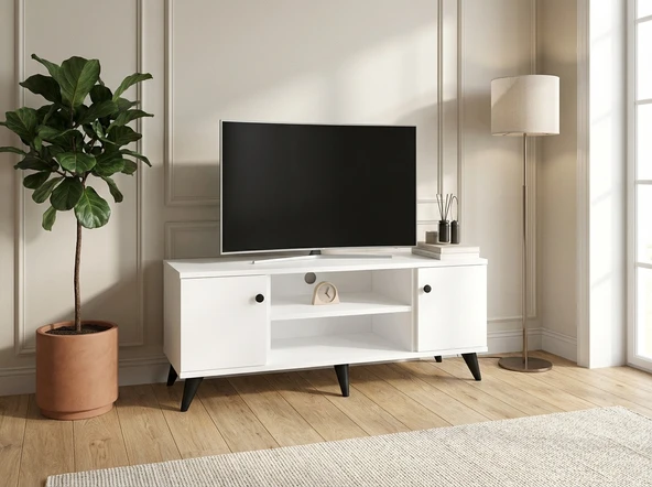 Dienni Simple Tv Ünitesi 3 Raflı 2 Kapaklı 120x44x48 BEYAZ ürün görseli 1