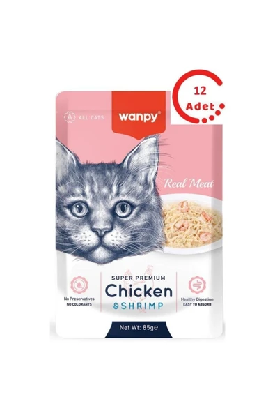 Wanpy Pouch Tavuklu Karidesli Kedi Konservesi 85gr X 12 ADET ürün görseli 1