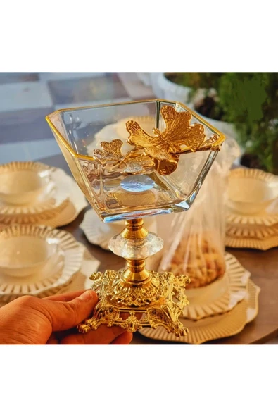 Elta Collection Karen 6 Adet Kelebekli Döküm Ayaklı Kase Magnolia Dondurmalık Cup Çerezlik Sunumluk ürün görseli 1