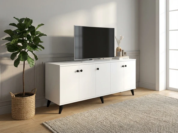 Dienni Simple Tv Ünitesi 3 Raflı 5 Kapaklı 150x44x64 BEYAZ ürün görseli 1