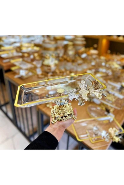 Elta Collection Kelebekli Gold Döküm Ayaklı Sunumluk Kurabiyelik ürün görseli 1
