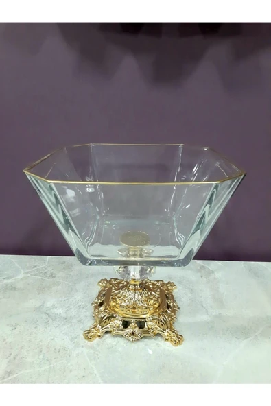 Elta Collection Avangard Gold Döküm Ayaklı Yaldızlı Cam Kase Muhteşem Sunumluk ürün görseli 1