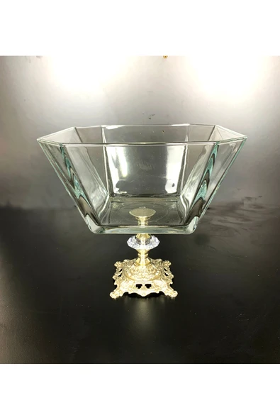 Elta Collection Metal Ayaklı Gümüş Detaylı Büyük Boy Kase- Sunum - Servis - Salata Kasesi ürün görseli 1
