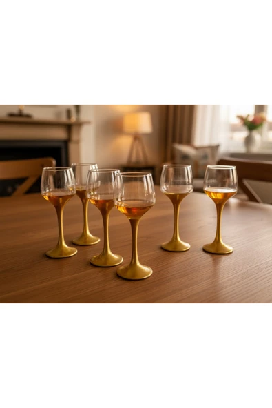 Elta Collection Gold Ayaklı Cam Su ve Meşrubat Kadehi 6’lı Set – Lüks Sofra Takımı, Şık Servis Bardağı ürün görseli 1
