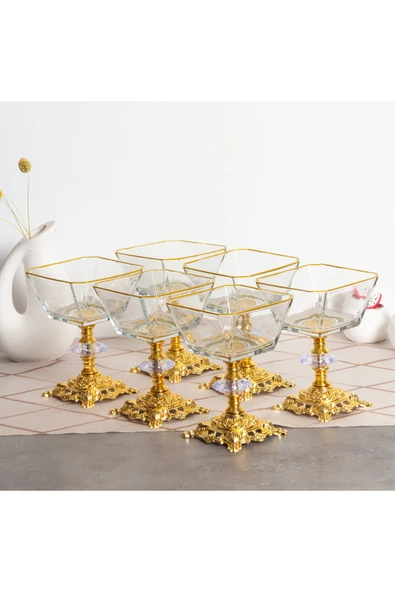 Elta Collection Karen 6 Parça Döküm Ayaklı Sunumluk Seti Magnolia Dondurmalık Cup Çerezlik ürün görseli 1