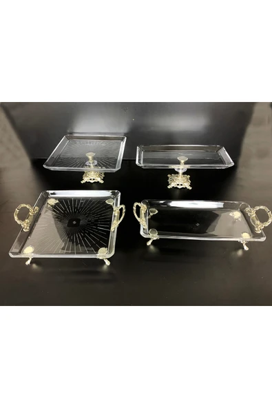 Elta Collection 4 Parça Gümüş Metal Ayaklı Sunum Seti ürün görseli 1