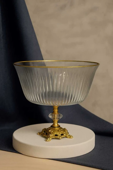 Elta Collection Metal Ayaklı Gold Detaylı Büyük Boy Kase- Sunum - Servis - Salata Kasesi ürün görseli 1