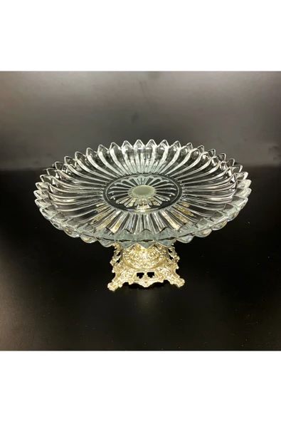 Elta Collection Papatya Gümüş Metal Döküm Ayaklı Sunumluk Kurabiyelik Pasta Sunum ürün görseli 1