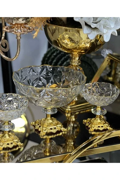 Elta Collection Estrella 7 Parça Yaldızlı Metal Ayaklı Salata Kasesi Çerezlik Sunumluk ürün görseli 1