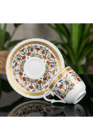 Elta Collection 6 Kişilik Çini Desenli Altın Yaldızlı Türk Kahvesi Fincanı | Klasik Porselen Kahve Fincanı ürün görseli 1