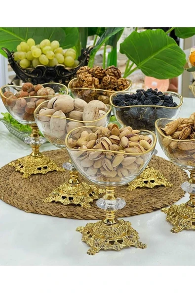 Elta Collection 6 Adet Metal Ayaklı Gold Detaylı Vira Magnolia-kase-dondurmalık-şekerlik ürün görseli 1
