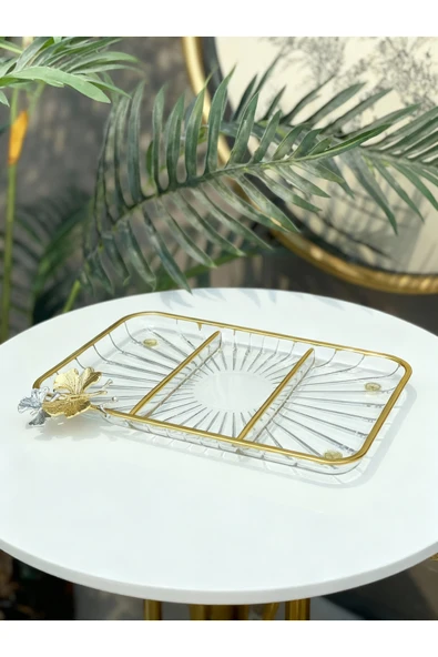 Elta Collection Lüx Hediyelik Metal Ayaklı Gold Dikdörtgen Kelebekli Sunumluk Kurabiyelik - Yeni Serisi ürün görseli 1