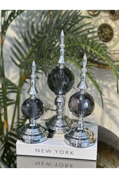 Elta Collection Büyük Boy Gümüş 3 Lü Dekoratif Alem Renkli Dekorlu Kristal Top Küre & Obje Aksesuar ürün görseli 1