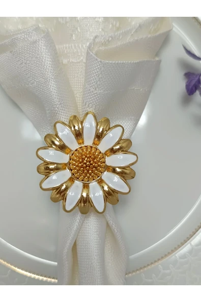 Elta Collection 6'lı papatya beyaz mineli gold halka peçete yüzüğü ürün görseli 1