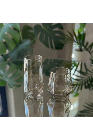 Elta Collection 12’li Füme Cam Su Bardağı Seti – 6 Uzun + 6 Kısa Modern Bardak Takımı ürün görseli 1
