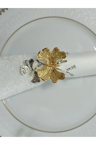 Elta Collection 6'lı Ikili Kelebek Dallı Gold&gümüş Halka Peçete Yüzüğü Trn 018 ürün görseli 1