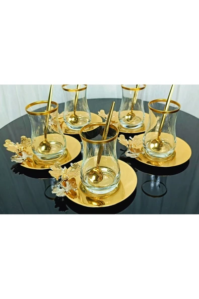 Elta Collection Yeni Model 6 Kişilik 18 Parça Gold Çay Seti , Çay Takımı , Hediyelik , Çeyizlik ürün görseli 1