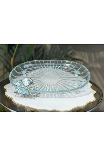 Elta Collection Lüx Hediyelik Metal Ayaklı Gümüş Oval Kelebekli Sunumluk Kurabiyelik - Yeni Serisi ürün görseli 1