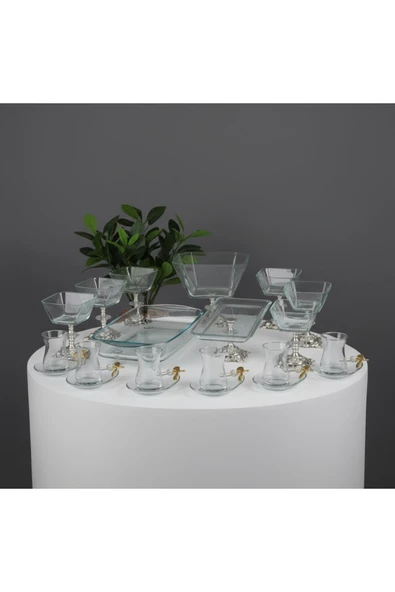 Elta Collection Paşabahçe Gold Detaylı Metal Ayaklı Sunum ve Servis Seti Pasta,Magnolia,Çay Seti,Kurabiyelik ürün görseli 1