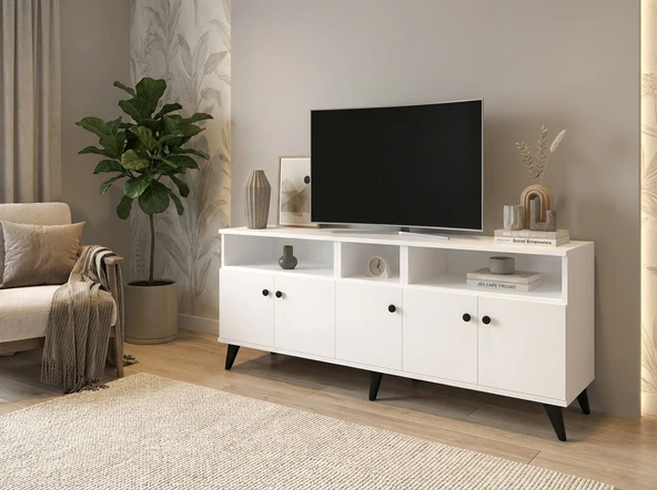 Dienni Simple Tv Ünitesi 3 Raflı 5 Kapaklı 150x44x64 BEYAZ ürün görseli 1