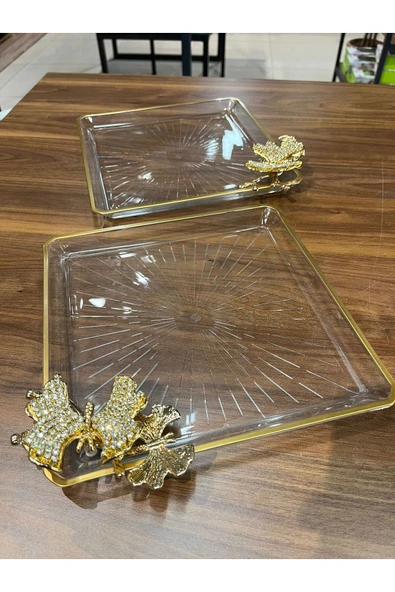Elta Collection PANDORANIN KUTUSU PAŞABAHÇE TAŞLI KELEBEKLİ KARE MADLEN SUNUM  SERVİS TABAĞI 2 Lİ ürün görseli 1