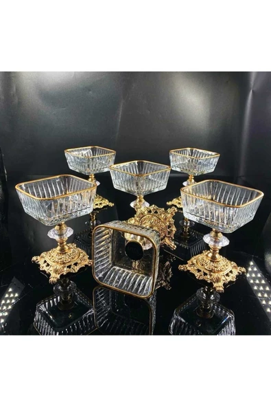 Elta Collection 6 Adet Metal Ayaklı Gold Detaylı Magnolia-kase-dondurmalık-şekerlik-sunumluk ürün görseli 1