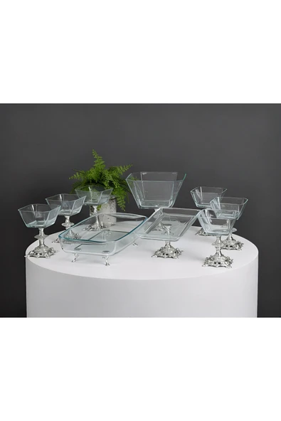 Elta Collection Paşabahçe Gold Detaylı Metal Ayaklı Sunum ve Servis Seti Pasta,Magnolia,Çay Seti,Kurabiyelik ürün görseli 1