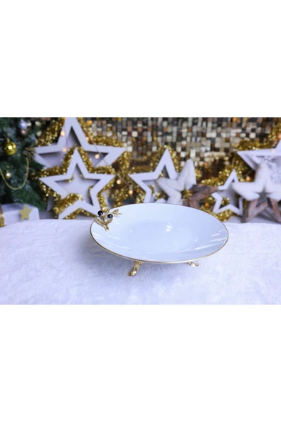 Elta Collection Metal Ayaklı Yaldızlı Porselen Sunumluk Kurabiyelik ürün görseli 1