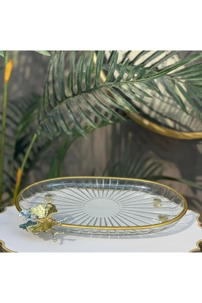 Elta Collection Lüx Hediyelik Metal Ayaklı Gold Oval Kelebekli Sunumluk Kurabiyelik - Yeni Serisi ürün görseli 1