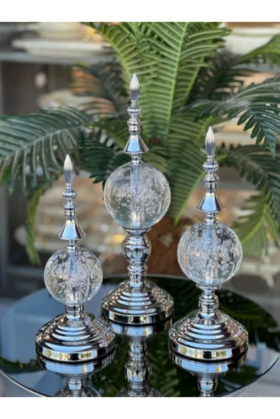Elta Collection Lüks Gümüş Kristal Küre Alem 3’lü Dekoratif Obje Seti ürün görseli 1