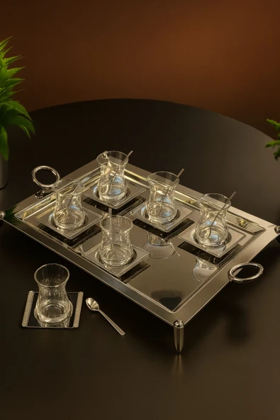Elta Collection 18/10 Paslanmaz Çelik Lüks Dikdörtgen Çay Kahve Servis Tepsisi 35x55 cm – Parlak Şık Sunumluk ürün görseli 1