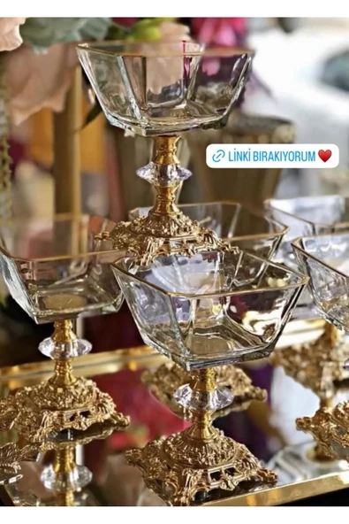 Elta Collection Karen 6 Parça Gold Döküm Ayaklı Sunumluk Seti Magnolia Dondurmalık Cup Çerezlik ürün görseli 1