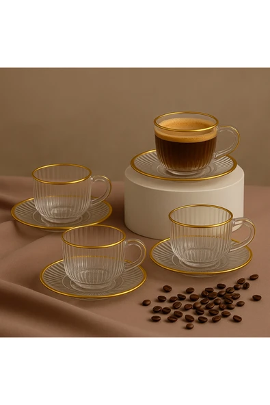 Elta Collection Gold Yaldızlı 6’lı Cam Kahve Takımı – Şık ve Modern Tasarım ürün görseli 1