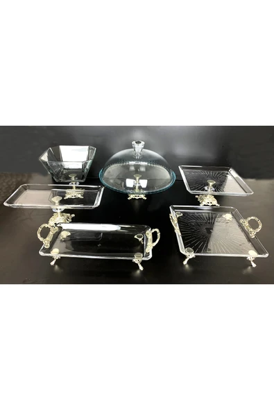 Elta Collection 6 PARCA DÖKÜM AYAKLI  GÜMÜŞ CAM SUNUMLUK ürün görseli 1