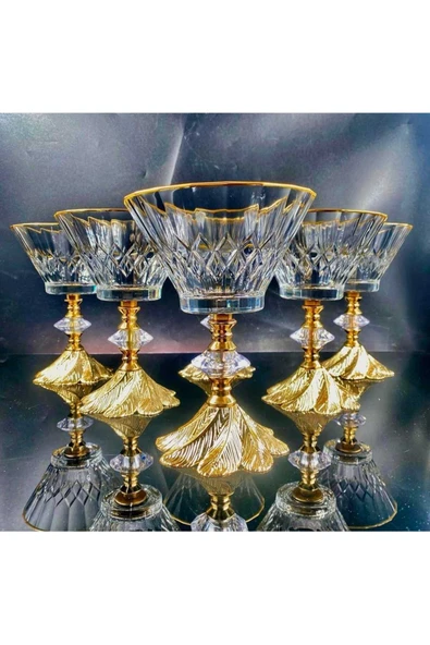 Elta Collection 6 Adet Metal Ayaklı Gold Detaylı Magnolia-kase-dondurmalık-şekerlik-sunumluk ürün görseli 1