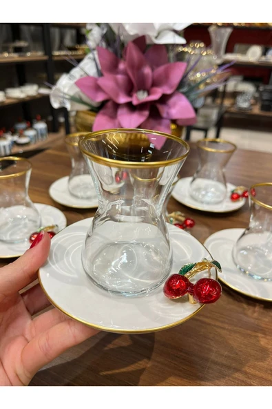 Elta Collection PANDORANIN KUTUSU PORSELEN TABAKLI PAŞABAHÇE BARDAKLI KİRAZLI 6 KİŞİLİK ÇAY BARDAĞI TAKIMI ürün görseli 1