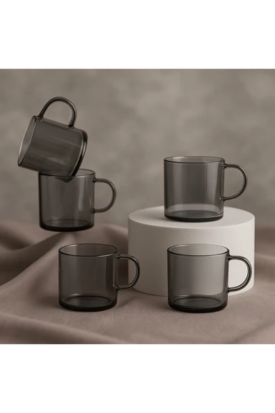 Elta Collection 6 lı Füme Cam Kupa Kahve Fincanı – Isıya Dayanıklı, Minimal Tasarım, 120 cc ürün görseli 1