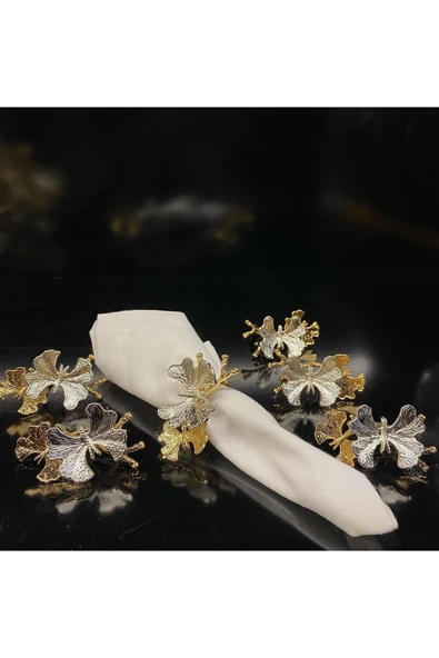 Elta Collection Kelebek 6’lı Altın&gümüş Peçete Yüzüğü 8x4x5.5 Cm Iki Kelebekli Silver&gold Sofra Yüzük ürün görseli 1