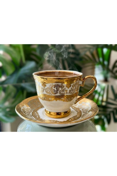 Elta Collection Vivanco 24K Altın İşlemeli 6 Kişilik Porselen Kahvesi Fincan Seti Tabak Takımı ürün görseli 1