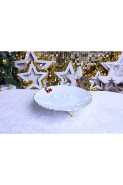 Elta Collection Metal Ayaklı Yaldızlı Porselen Sunumluk Kurabiyelik ürün görseli 1