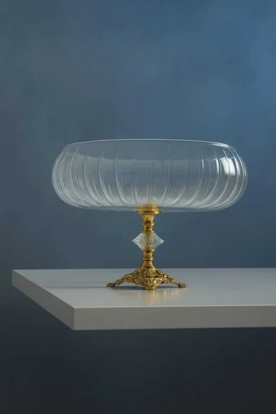 Elta Collection Lotus Kristal 24 Cm Kesme Dekor Metal Ayaklı Salata Kasesi Cam Sunumluk- Servis Tabağı ürün görseli 1