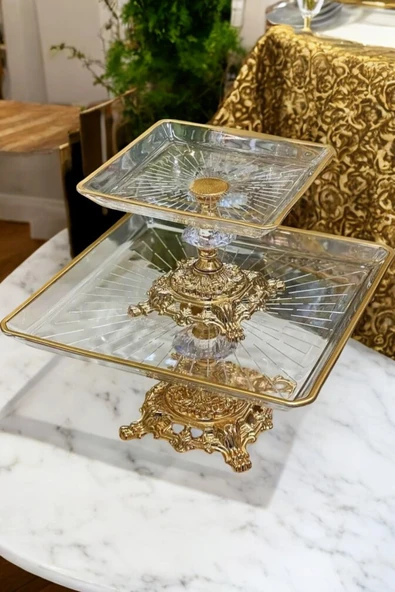 Elta Collection 2 Li Kare Döküm Ayaklı Pasta Sunumluk Kurabiyelik ürün görseli 1
