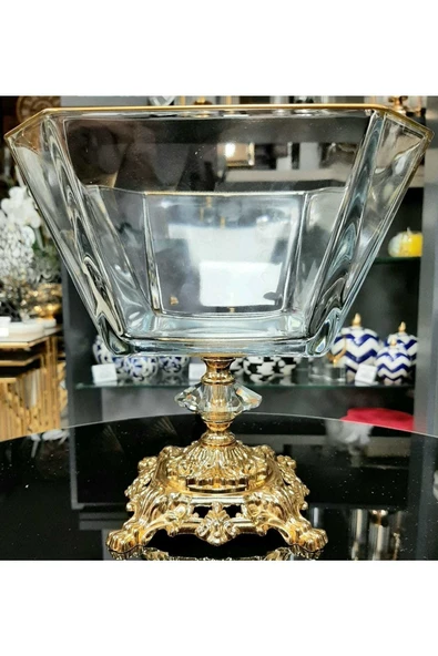 Elta Collection Avangard Döküm Ayaklı Yaldızlı Köşeli Kare Salata Kasesi Sunumluk ürün görseli 1